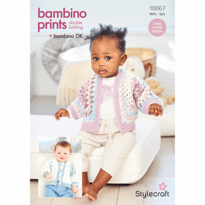 Stylecraft Bambino Prints DK Babies Hexagon Cardigans 10067 Crochet PDF main product photo