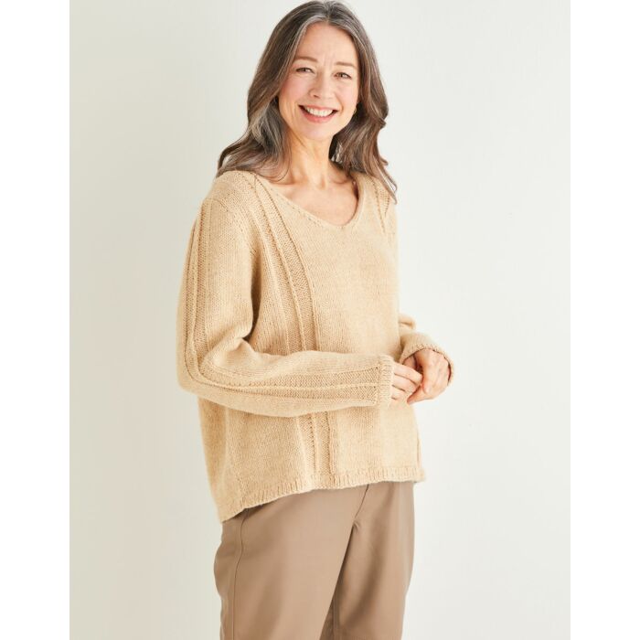 Sirdar Saltaire Womens V Neck Stripe Detailed Sweater 10173 81-137cm 32-54 - Downloadable main product photo