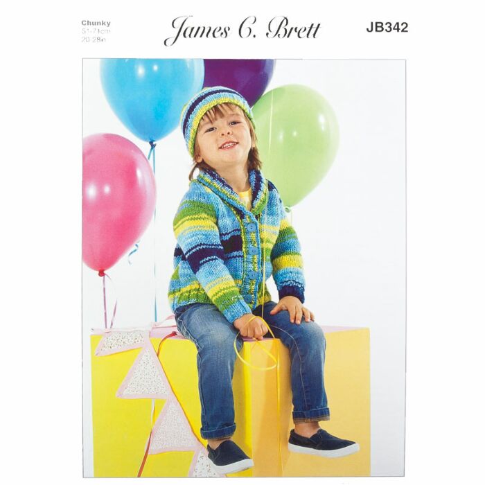 James C Brett Pattern Party Time Toddler Cardigan and Hat JB342 20-28in main product photo
