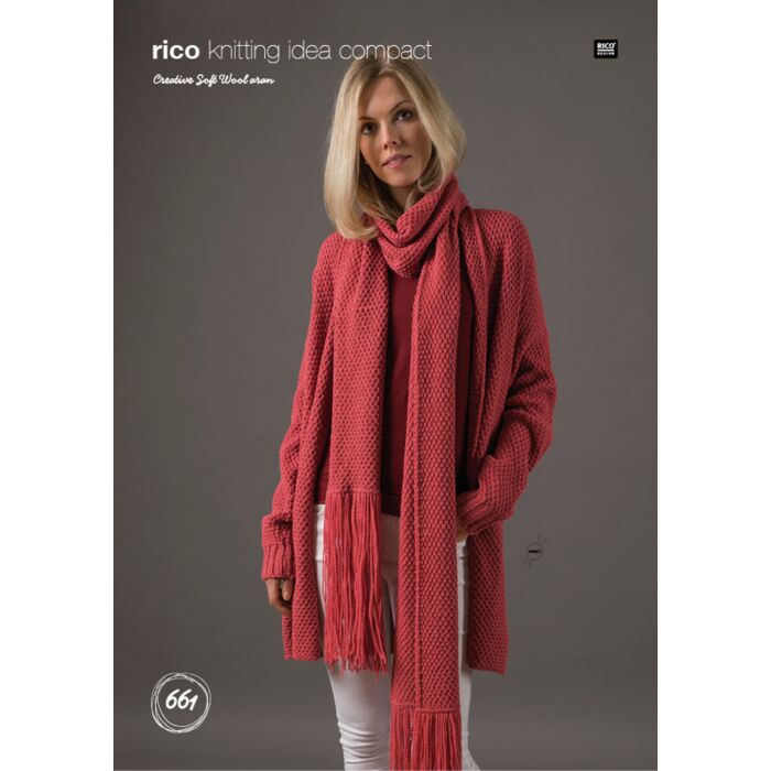Rico Creative Soft Wool Aran Cardigan and Scarf Pattern KIC 661 main product photo