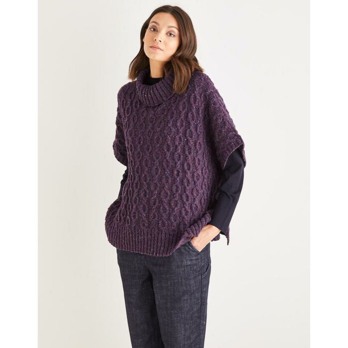 Sirdar Haworth Tweed Womens Cabled Roll Neck Poncho 10148 main product photo