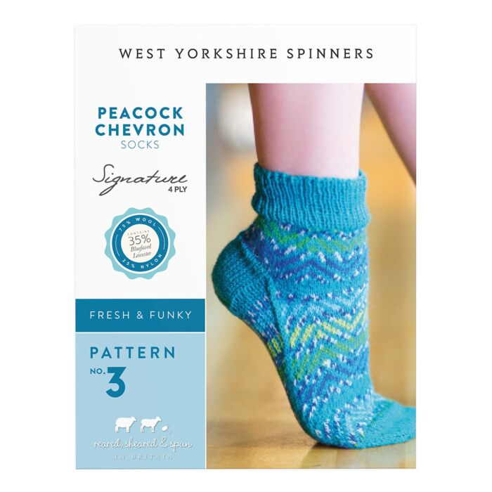 WYS Knitting Pattern No3 Peacock Chevron Socks Signature 4 Ply Various main product photo
