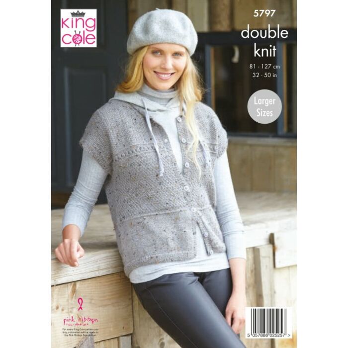 King Cole Homespun DK Ladies Cardigan and Waistcoat Pattern 5797 71-117cm main product photo