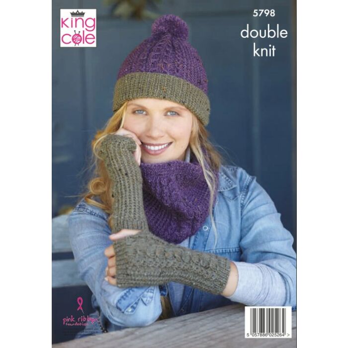 King Cole Homespun DK ladies Hat Snood Wristwarmer Shawl Pattern 5798 main product photo
