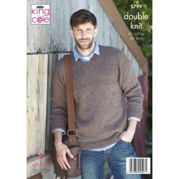 King Cole Homespun DK Mens Round and V Neck Sweater Pattern 5799 97-117cm main product photo
