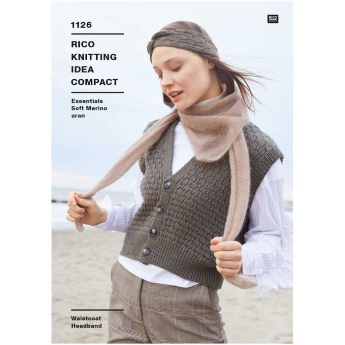 Rico Essentials Soft Merino Aran Waitcoat and Headband Pattern 1126 116-132cm main product photo
