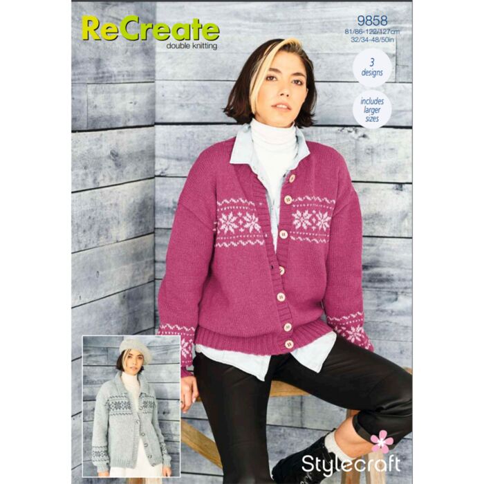 Stylecraft ReCreate DK Ladies Cardigan w.Collar R Neck Pattern Download 9858 main product photo