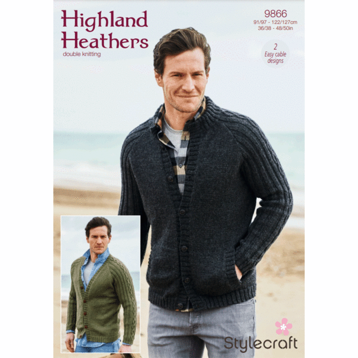 Stylecraft Highland Heathers DK Mens R V Neck Cardigan Pattern Download 9866 main product photo
