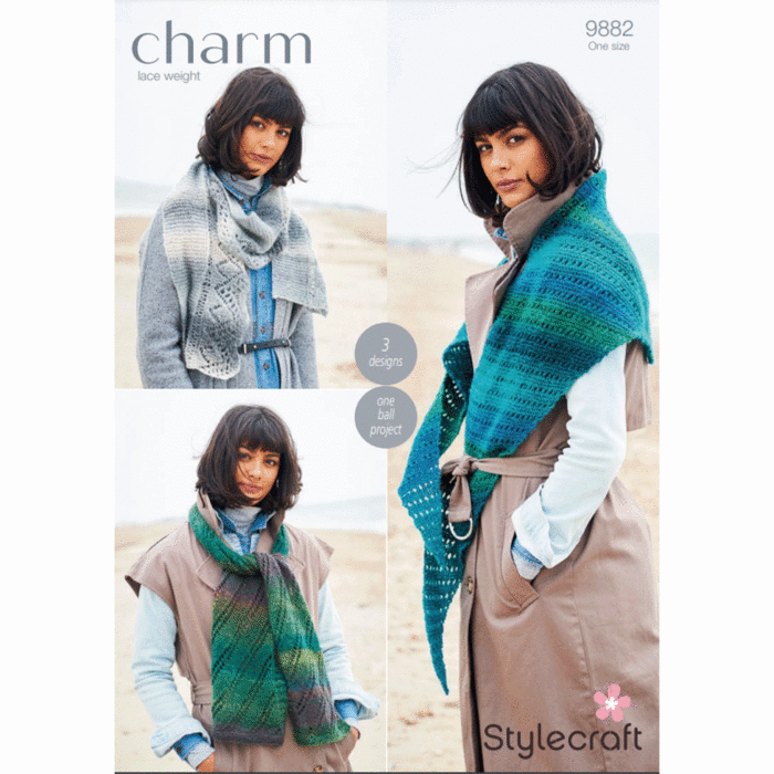 Stylecraft Charm Ladies Scarves x 3 Pattern Download 9882 One Size main product photo