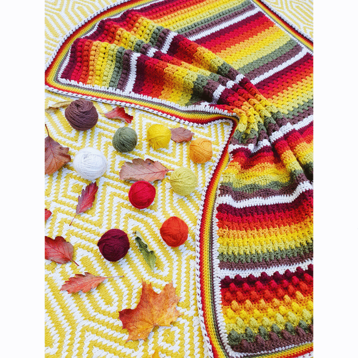 Cosy Autumn Rainbow Blanket Crochet Pattern Kit in Stylecraft Special DK -  By EmKatCrochet