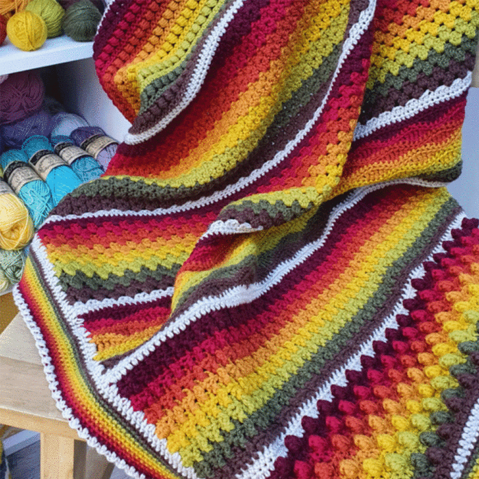 Cosy Autumn Rainbow Blanket Crochet Pattern Kit in Stylecraft Special DK -  By EmKatCrochet