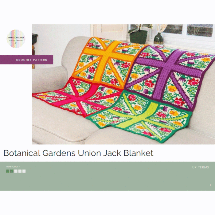 Botanical Gardens Union Jack Blanket Crochet Kit in West Yorkshire Spinners ColourLab DK by EmKatCrochet main product photo