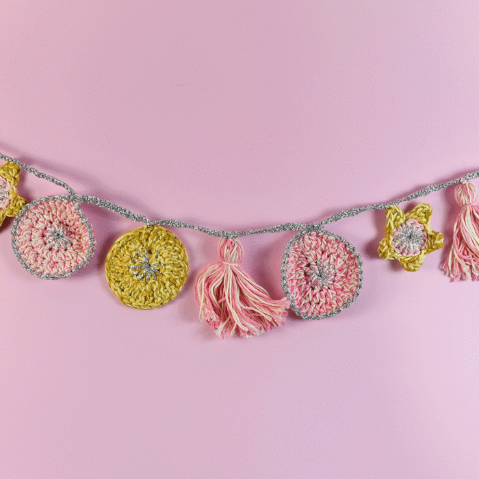 Theia Bunting Crochet Pattern Kit by Emma Munn in Rico Essentials Cotton, Spin Spin and Lame DK main product photo
