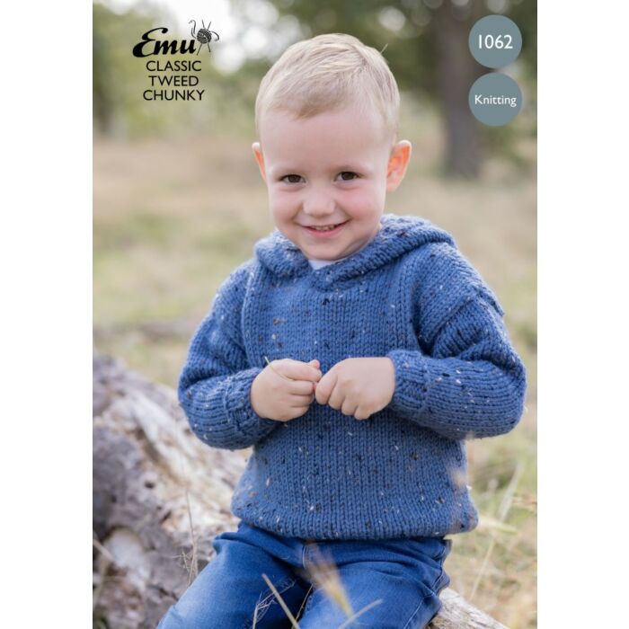 Emu Classic Tweed Chunky Boys and Girls Hoodie 1062 Knitting Pattern 3 to 6 Years main product photo