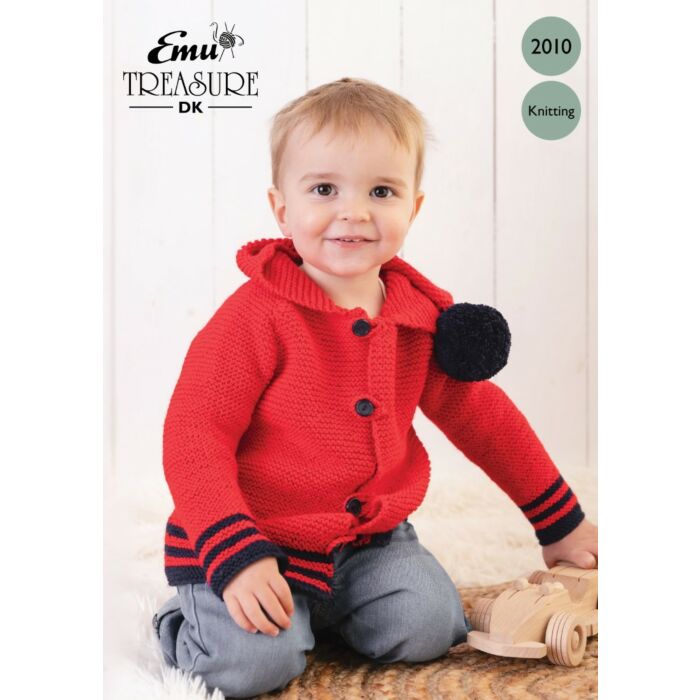 Emu Treasure DK Child's Pom Pom Hooded Jacket 2010 Knitting Pattern PDF 1 to 5 Years main product photo
