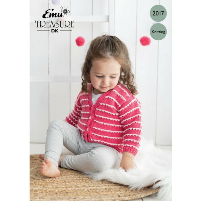 Emu Treasure DK Child's Striped Eyelet Cardigan 2017 Knitting Pattern PDF 6 to 24 Months main product photo