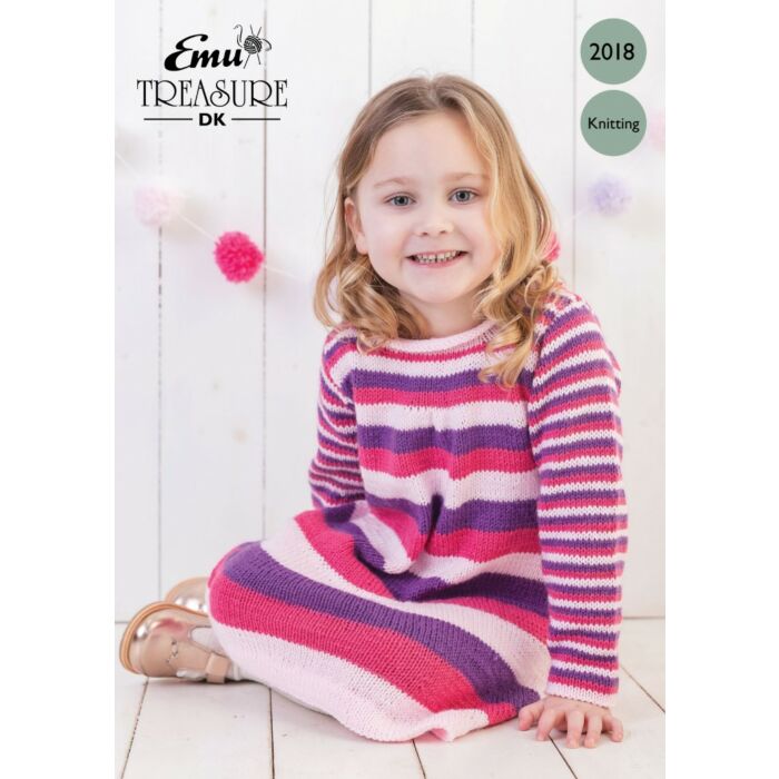 Emu Treasure DK Girl's Candy Stripe Dress 2018 Knitting Pattern 1.5 to 4 Years main product photo