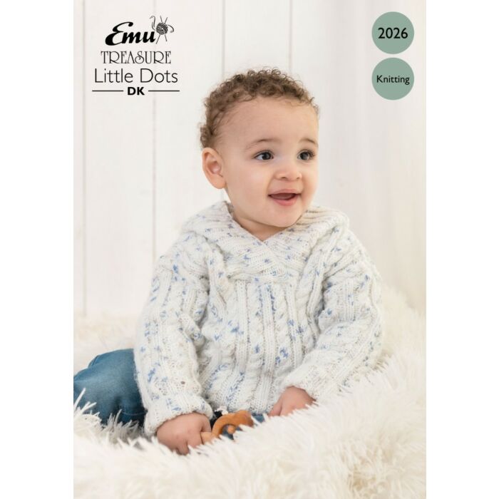 Emu Treasure Little Dots DK Child's Cable Hoodie 2026 Knitting Pattern PDF 6 Months to 4 Years main product photo