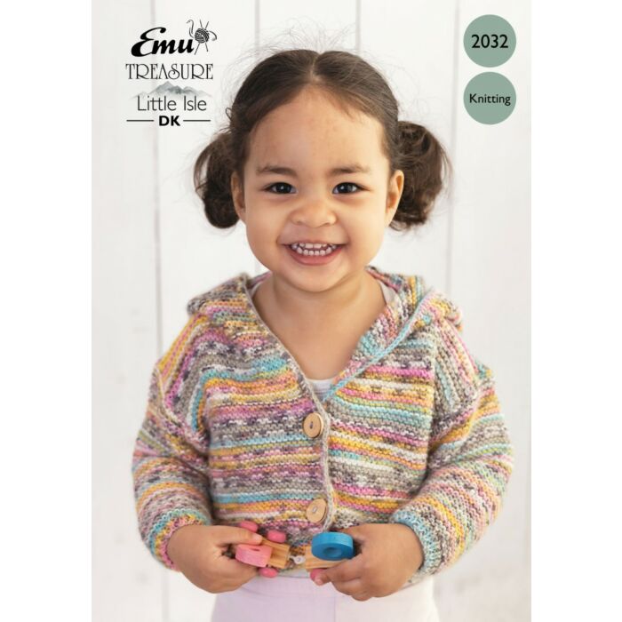 Emu Treasure Little Isle DK Baby Hoodie 2032 Knitting Pattern PDF Birth to 12 Months main product photo