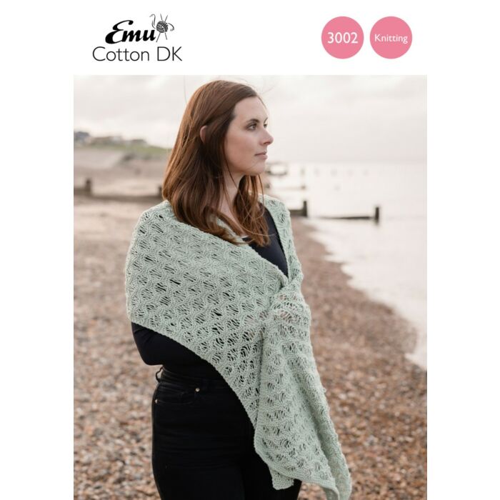 Emu Cotton DK Ladies Drop-Stitch Cotton Wrap 3002 Knitting Pattern One Size main product photo