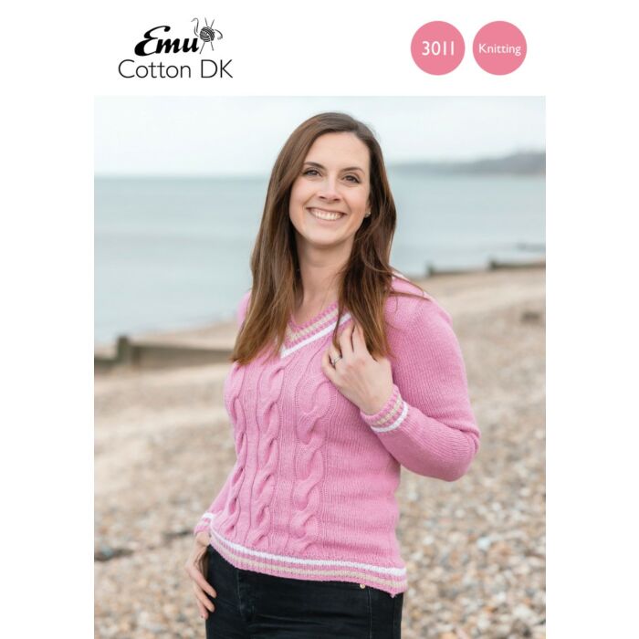 Emu Cotton DK Ladies Cricket Style Sweater 3011 Knitting Pattern To Fit Bust 3032 - 4244" main product photo