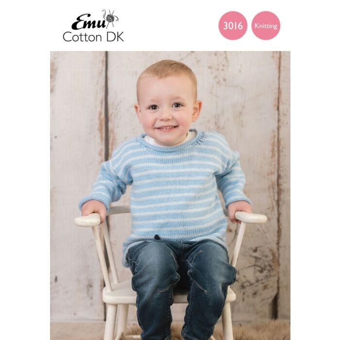 Emu Cotton DK Child's Breton Stripe Sweater 3016 Knitting Pattern 2 to 5 Years main product photo