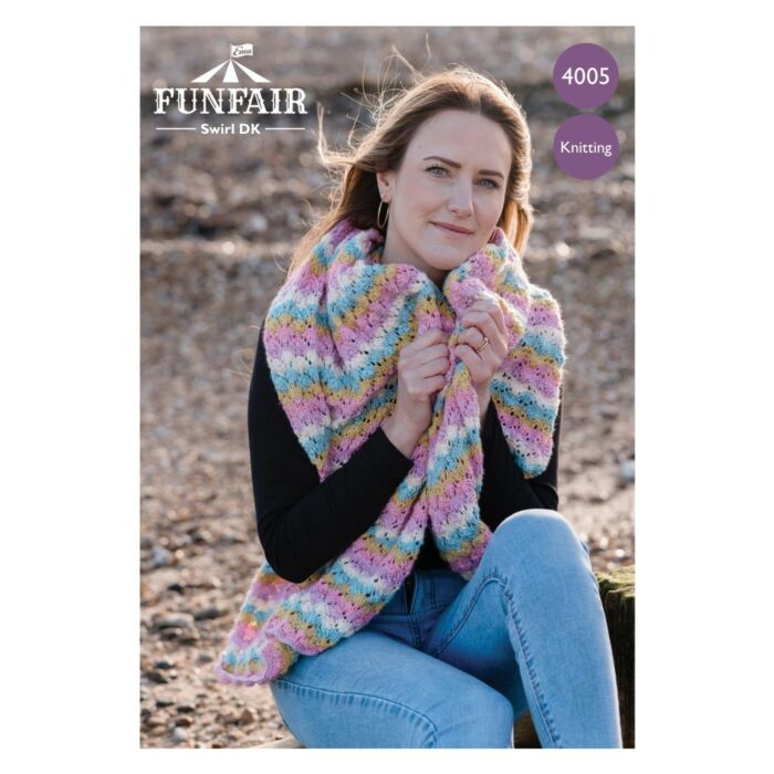 Emu Funfair Swirl DK Ladies Colourwave Lace Shawl 4005 Knitting Pattern PDF One Size main product photo