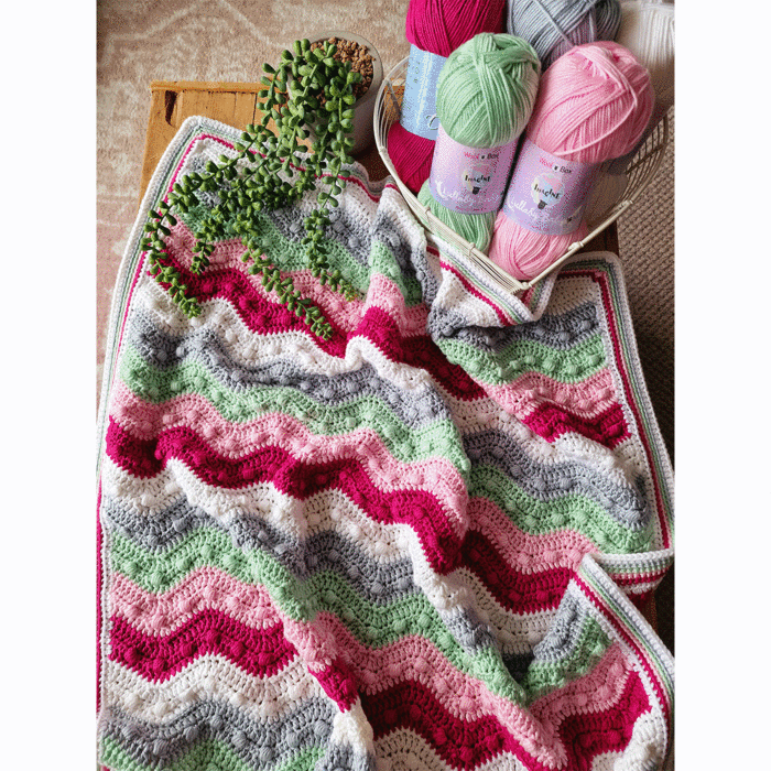 Gentle Ripples Bobble Baby Crochet Blanket Kit Pink & Green by EmKatCrochet