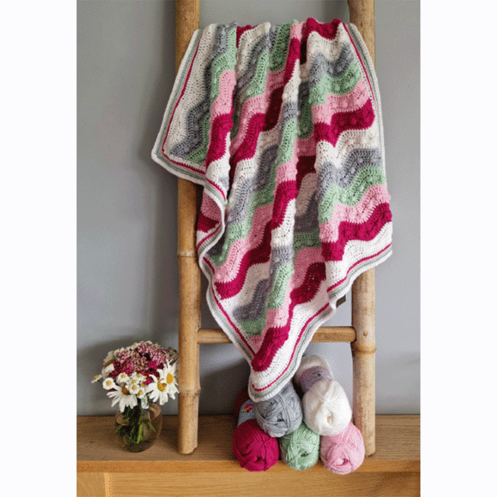 Gentle Ripples Bobble Baby Crochet Blanket Kit Pink & Green by EmKatCrochet main product photo