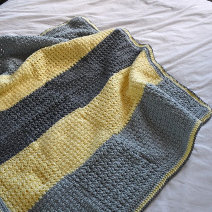 Patchwork Striped Baby Blanket Crochet Pattern by Val Pierce in WoolBox Imagine Anti-Pilling DK