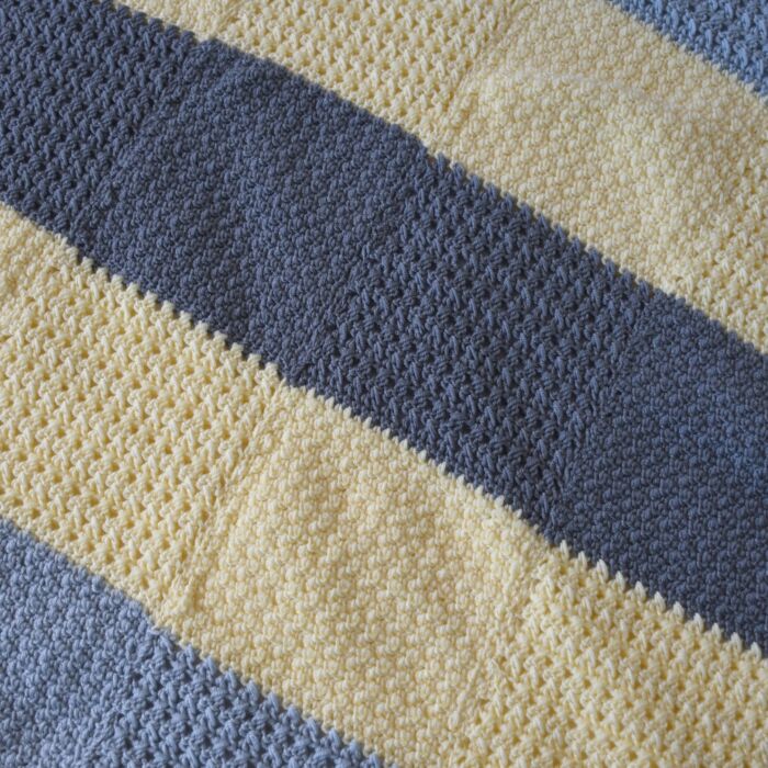 Patchwork Striped Baby Blanket Crochet Pattern by Val Pierce in WoolBox Imagine Anti-Pilling DK