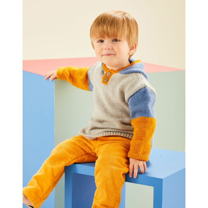 Sirdar Baby Colour Block Hoodie in Snuggly DK Knitting Pattern Download 5489 main product photo