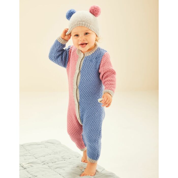 Sirdar Baby Colour Block Romper & Pom Pom Hat in Snuggly DK Knitting Pattern Download 5490 main product photo