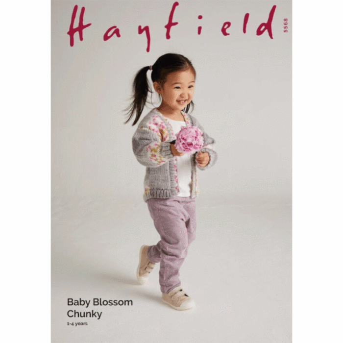 Hayfield Baby Blossom Chunky Cardigan 5568 Knitting Pattern Earn Loyalty Reward Points Buy Wool Yarn Needles Patterns today