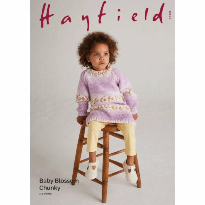 Hayfield Baby Blossom Chunky Sweater Dress 5569 Knitting Pattern Kit main product photo