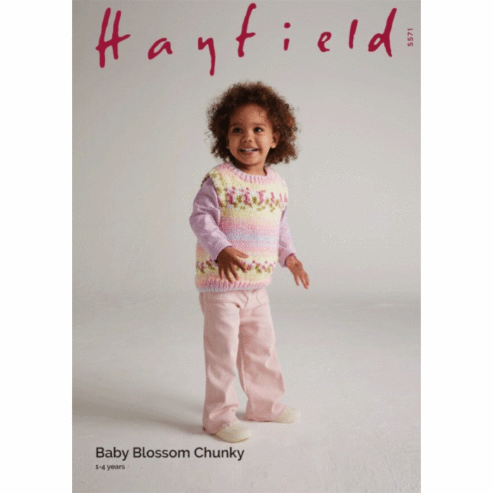 Hayfield Baby Blossom Pearl Sweater Vest 5571 Knitting Pattern Kit main product photo