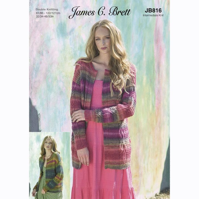James C Brett Knitting Pattern Cardigan in Shhhh DK JB816 Adult main product photo
