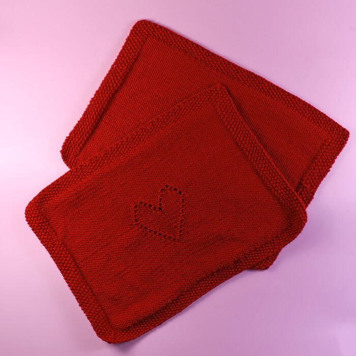 Heart Placemats Knitting Pattern Kit in WoolBox Imagine Classic Anti-Pilling DK by Nicola Valiji