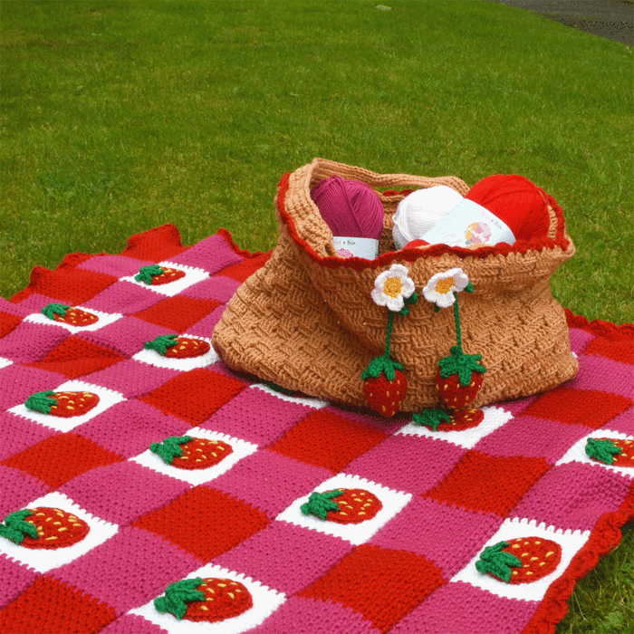 Strawberry Summer Crochet Blanket & Picnic Bag Kit by Zoe Potrac in WoolBox Imagine Classic DK
