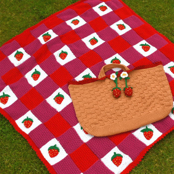 Strawberry Summer Knitted Blanket & Picnic Bag Kit by Nicola Valiji in WoolBox Imagine Classic DK main product photo