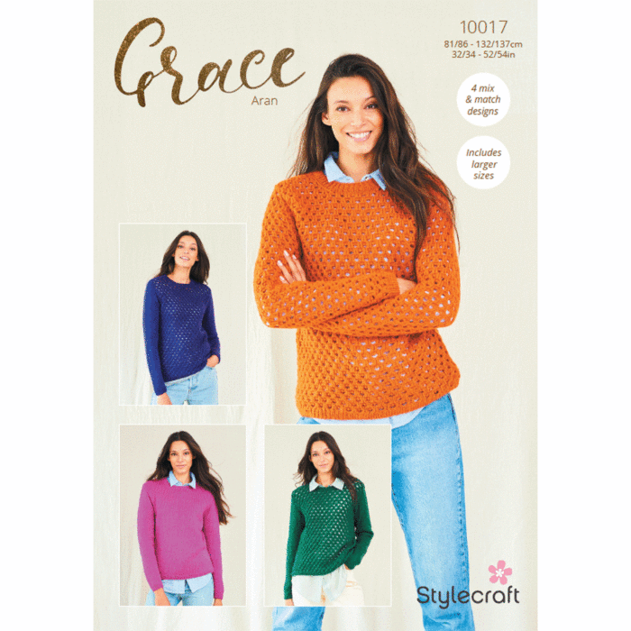 Stylecraft Grace Aran Ladies Sweaters 10017 Pattern Download main product photo