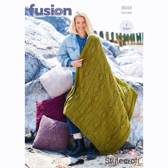 Stylecraft Fusion Chunky Blanket and Cushions 9944 Knitting Pattern Download main product photo
