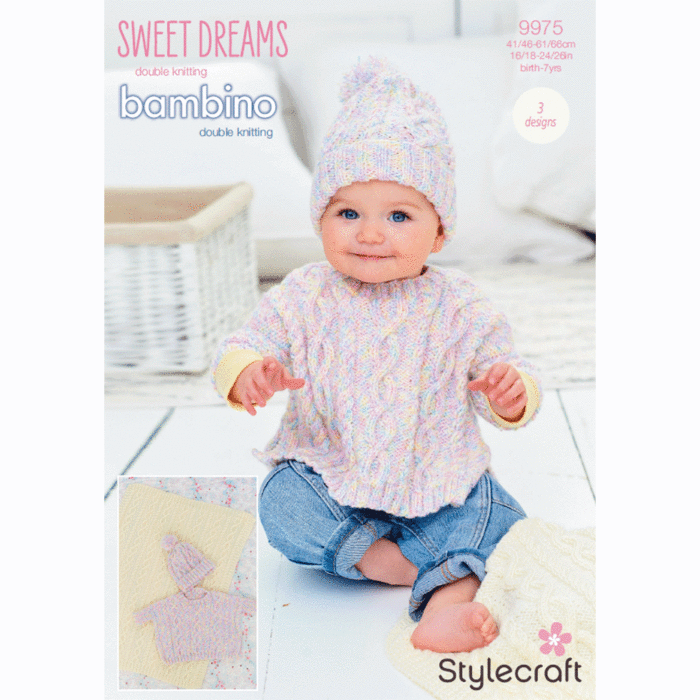 Stylecraft Bambino Sweet Dreams DK Baby Poncho 9975 Knitting Pattern PDF main product photo