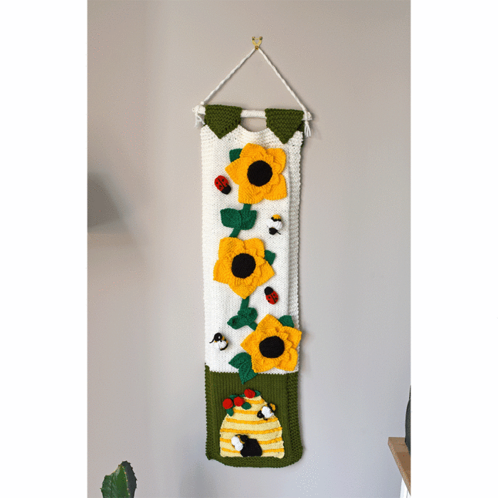 Knitted Sunflower & Bees Wall Hanging in WoolBox Chunky & DK main product photo