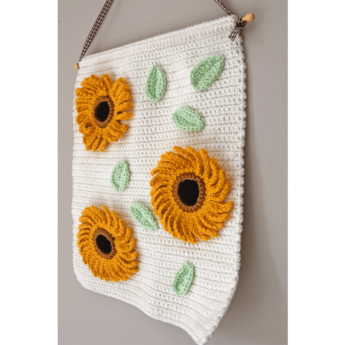 Sunflower Wallhanging Crochet Pattern by Zoe Potrac in Sirdar Happy Cotton DK