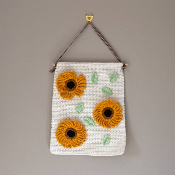 Sunflower Wallhanging Crochet Pattern by Zoe Potrac in Sirdar Happy Cotton DK main product photo