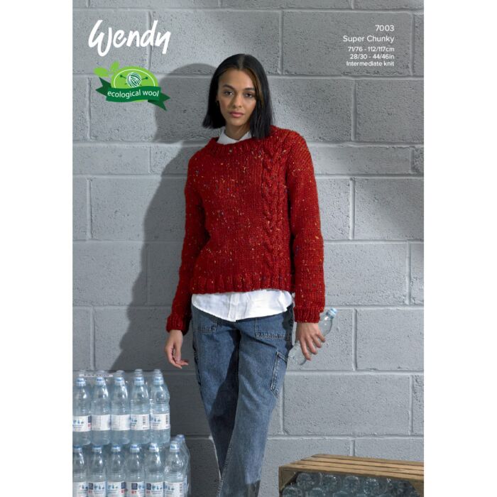 Wendy Knits Recycled Super Chunky Ladies Sweater Pattern 7003 main product photo