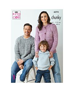 King Cole Simply Denim Chunky Family Sweaters 6374 Knitting Pattern  