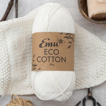 Emu Eco-Cotton DK Yarn White 001 100g