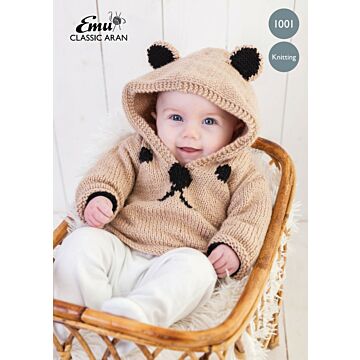 Emu Classic Aran Baby Teddy Bear Hoodie Knitting Pattern 1001